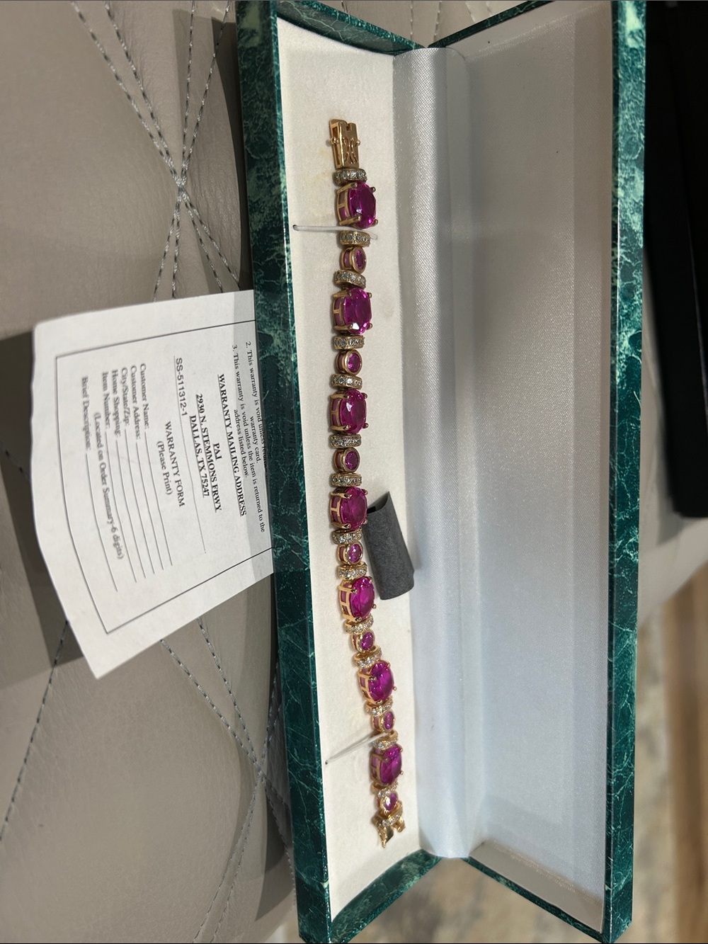 Suzanne Somers Gold Bracelet with Pink Gemstones. Size 8